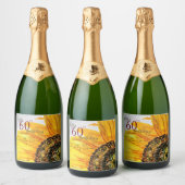 Waterverf Bloemen Zonnebloem Verjaardagsfeest Sparkling Wijnetiket (Flessen)
