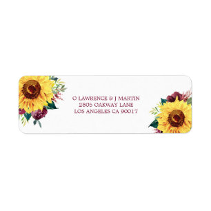 Waterverf Bloemen Zonnebloemen Bourgondische Rozen Etiket