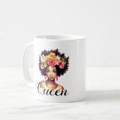 Waterverf Bloemen Zwart Afro Vrouw met Monogram Koffiemok (Voorkant links)