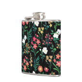  Waterverf Bloemen Zwart Botanisch Heupfles (Links)