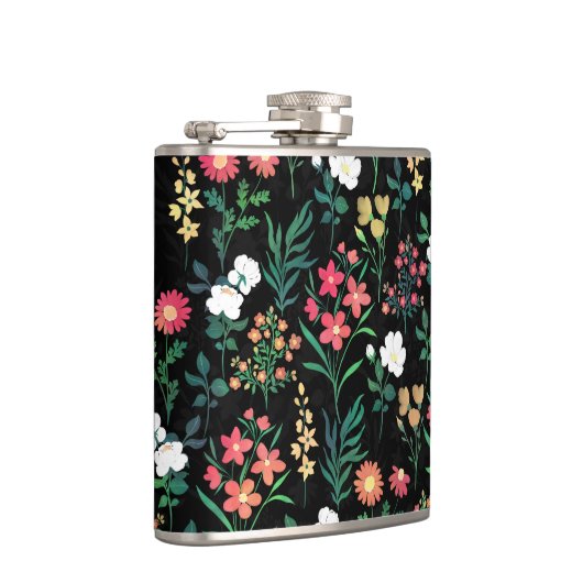  Waterverf Bloemen Zwart Botanisch Heupfles (Rechts)