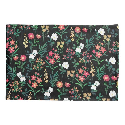  Waterverf Bloemen Zwart Botanisch Kussensloop (Achterkant-Links)