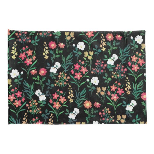  Waterverf Bloemen Zwart Botanisch Kussensloop (Achterkant-Rechts)