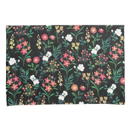  Waterverf Bloemen Zwart Botanisch Kussensloop (Voorkant-Rechts)