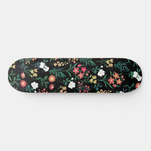  Waterverf Bloemen Zwart Botanisch Persoonlijk Skateboard (Horizontaal)
