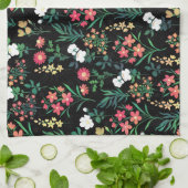  Waterverf Bloemen Zwart Botanisch Theedoek (Gevouwen)