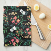  Waterverf Bloemen Zwart Botanisch Theedoek (Quarter Fold)