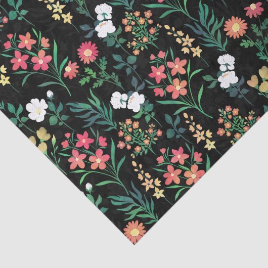 Waterverf Bloemen Zwart Botanisch Tissuepapier (Detail)