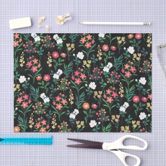 Waterverf Bloemen Zwart Botanisch Tissuepapier (Craft)