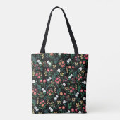  Waterverf Bloemen Zwart Botanisch Tote Bag (Achterkant)