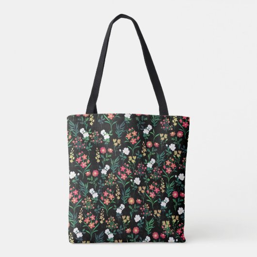 Waterverf Bloemen Zwart Botanisch Tote Bag (Achterkant)