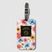 Waterverf Bloemen Zwart Goud logo Professional Bagagelabel (Voorkant (verticaal))