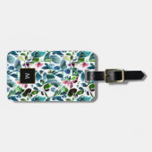 Waterverf bloemen zwart goud monogram bagagelabel (Voorkant horizontaal)