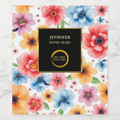 Waterverf Bloemen Zwart Goud Toevoegen logo Profes Wijn Etiket (Enkel label)