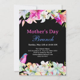  Waterverf Bloemen Zwart Moederdag Brunch Kaart
