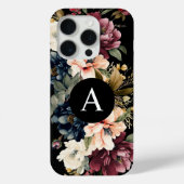 Waterverf Bloemen Zwart Monogram Gepersonaliseerd Case-Mate iPhone Case (Achterkant)