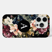 Waterverf Bloemen Zwart Monogram Gepersonaliseerd Case-Mate iPhone Case (Achterkant (horizontaal))