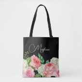 Waterverf Bloemen Zwart Persoonlijke Bruidsmeisje Tote Bag (Voorkant)