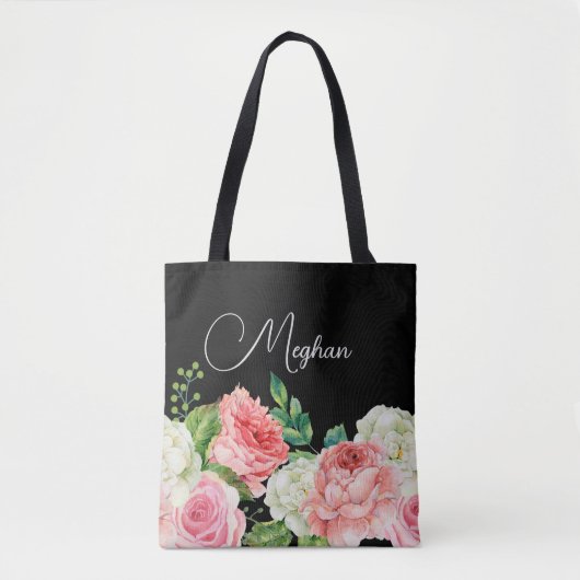 Waterverf Bloemen Zwart Persoonlijke Bruidsmeisje Tote Bag (Voorkant)