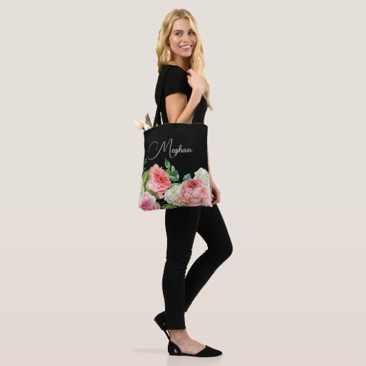 Waterverf Bloemen Zwart Persoonlijke Bruidsmeisje Tote Bag (Op model)