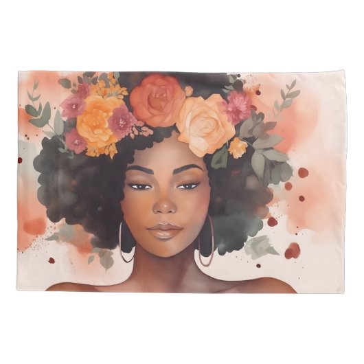 Waterverf Bloemen Zwart Vrouw Kussen Hoesje Kussensloop (Achterkant)