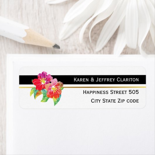 Waterverf bloemen, zwart-wit moderne bruiloft etiket (Insitu)