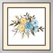  Waterverf Bloemen Zwarte Lijn Gele Rand Poster (Voorkant)