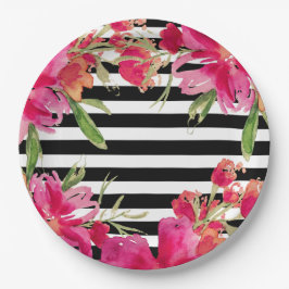 Waterverf Bloemen zwarte strepen Papieren Bordje