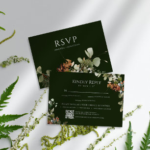 Waterverf Bloemenarrangementen Groene bruiloft RSVP Kaartje