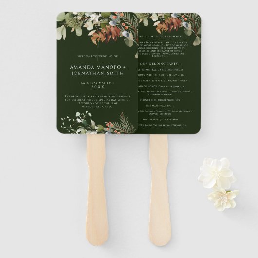 Waterverf Bloemenarrangementen Trouwprogramma Handwaaier (Voorkant en achterkant)