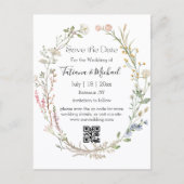 waterverf bloemenbewaar de datum, QR code bruiloft Aankondigingskaart (Voorkant)