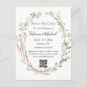 waterverf bloemenbewaar de datum, QR code bruiloft Aankondigingskaart (Voorkant)