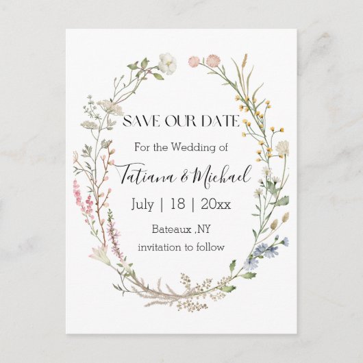 waterverf bloemenbewaar de datum ,QR code foto Aankondigingskaart (Voorkant)