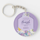 Waterverf Bloemenbijbelvers Paarse gepersonaliseer Sleutelhanger (Voorkant)