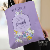 Waterverf Bloemenbijbelvers Paarse gepersonaliseer Tote Bag