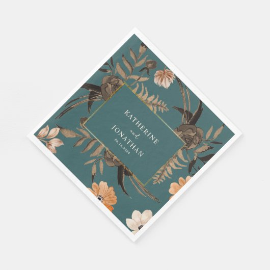 Waterverf bloemenblad herfst bladeren Blauwgroen B Servet (Hoek)