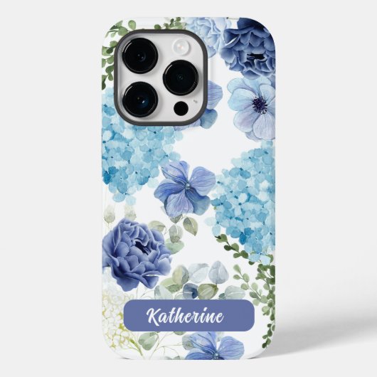 Waterverf Bloemenblauw Hydrangea Stijlvol Case-Mate iPhone Case (Achterkant)