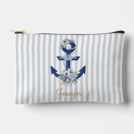 waterverf Bloemenblauw Nautische Strepen Gouden Na Etui
