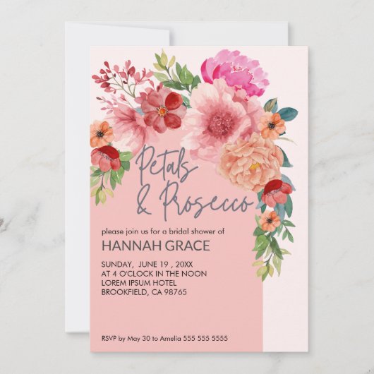 Waterverf Bloemenbloemblaadjes & Prosecco Vrijgeze Kaart (Voorkant)