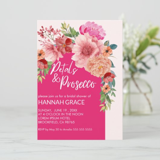 Waterverf Bloemenbloemblaadjes & Prosecco Vrijgeze Kaart (Staand voorkant)