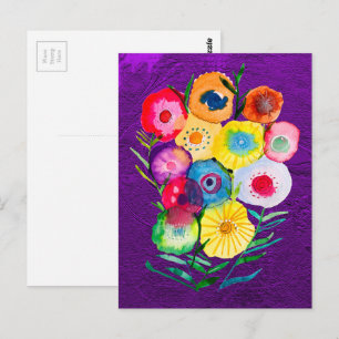 Waterverf bloemenbloemen paarse lolly briefkaart