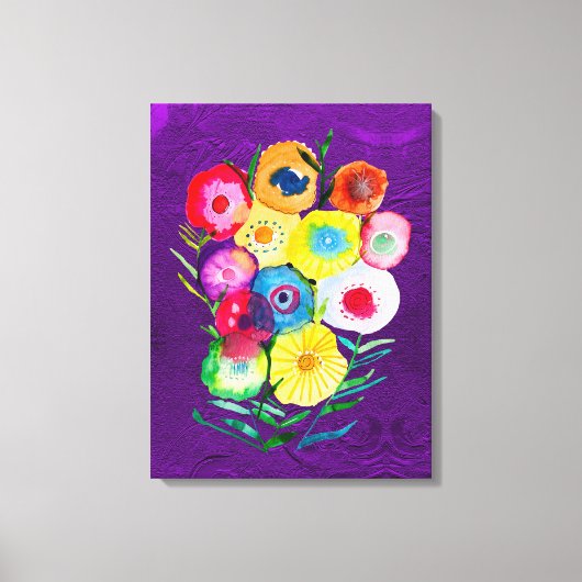 Waterverf bloemenbloemen paarse lolly canvas afdruk (Voorkant)