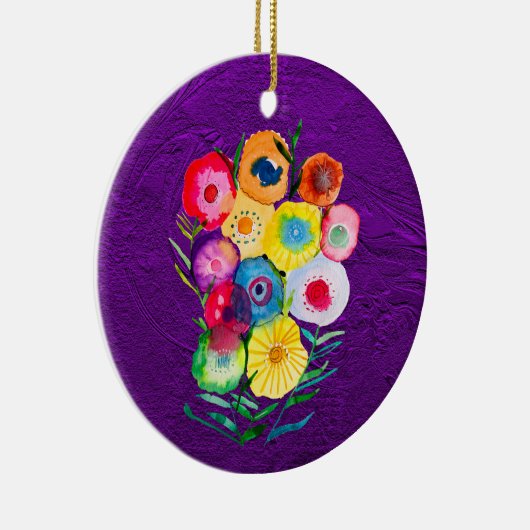 Waterverf bloemenbloemen paarse lolly keramisch ornament (Rechts)