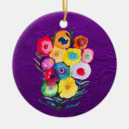 Waterverf bloemenbloemen paarse lolly keramisch ornament (Voorkant)