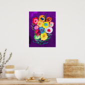 Waterverf bloemenbloemen paarse lolly poster (Keuken)
