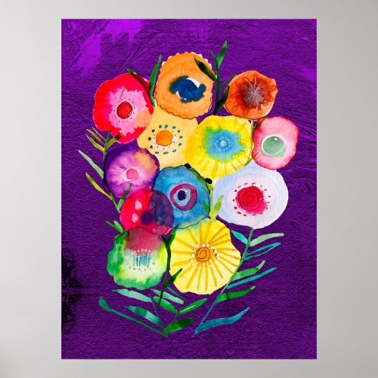 Waterverf bloemenbloemen paarse lolly poster (Voorkant)