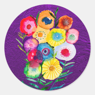 Waterverf bloemenbloemen paarse lolly ronde sticker
