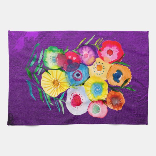 Waterverf bloemenbloemen paarse lolly theedoek (Horizontaal)