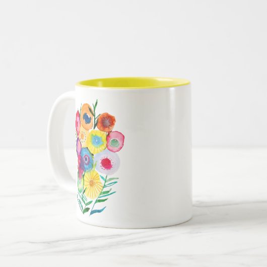 Waterverf bloemenbloemen paarse lolly tweekleurige koffiemok (Voorkant links)