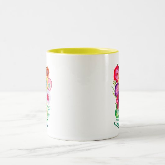 Waterverf bloemenbloemen paarse lolly tweekleurige koffiemok (Center)